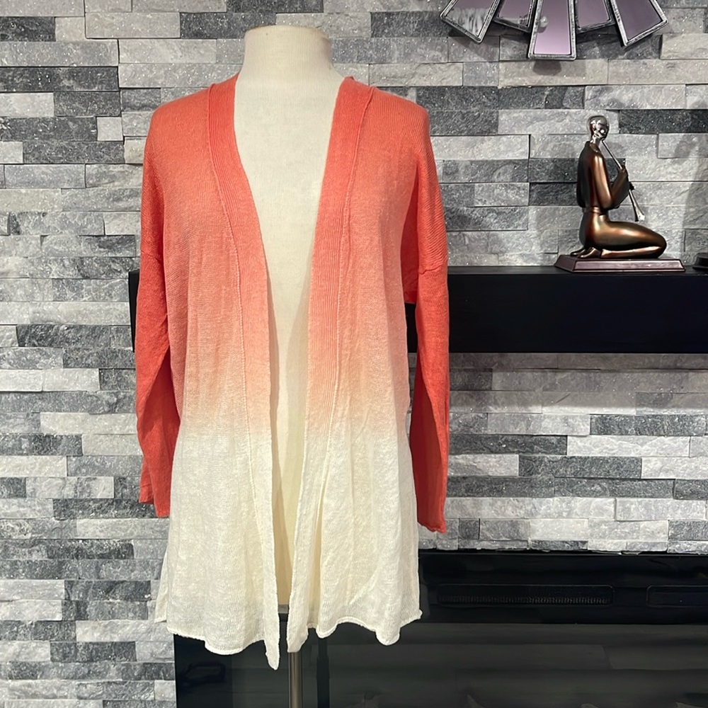 Chico's 100% linen open cardigan 2 Orange Ombre Sweater